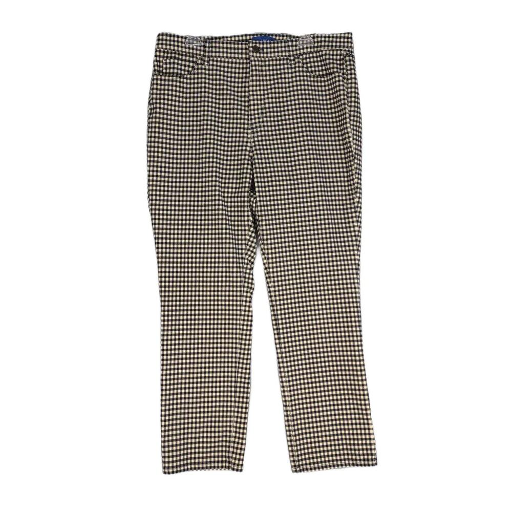 TALBOTS Women's 16P Black White Gingham Check Chino Corduroy Pants, Preppy Goth